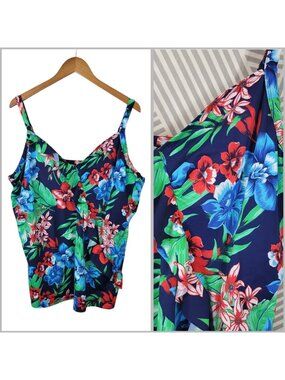 Swim 365 Tankini Swimsuit Top Plus 26W 26 Swim Tank Wire Free Baithing Hawaiian